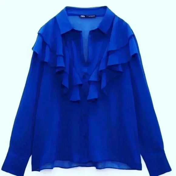 Zara women’s cobalt blue flowy blouse - Picture 1 of 7
